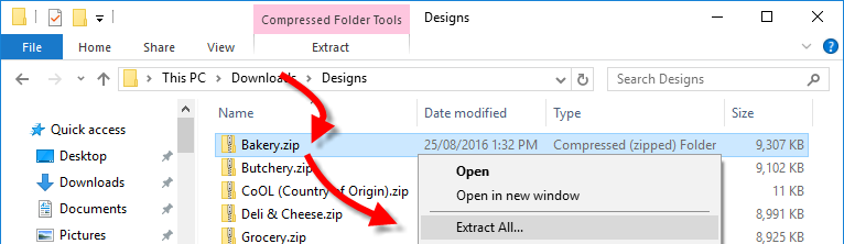 Extract bakery ZIP file