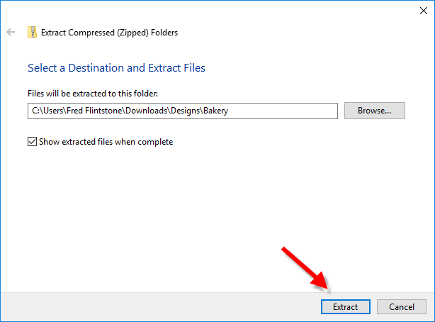 ZIP extraction window