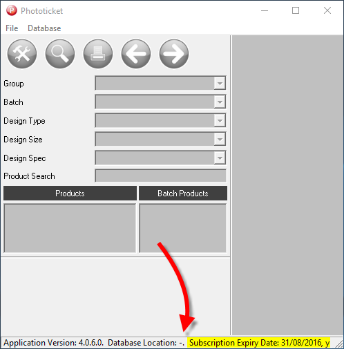 Phototicket database location not shown in status bar