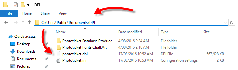 Default Phototicket database folder